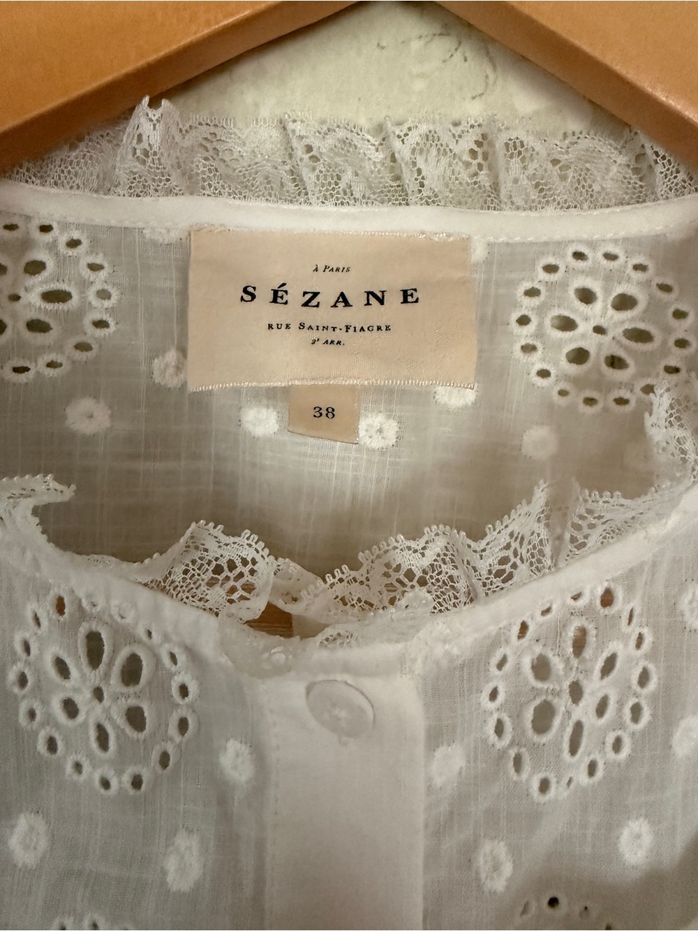 Sezane White Eyelet Ruffle Button-Front Blouse - Picture 2 of 4